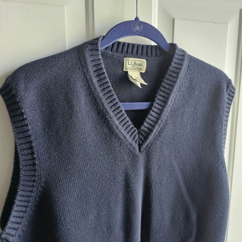 LL Bean‎ Mens V Neck Sweater Vest Navy Blue Cotton Large Tall